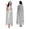Adult Long Paillette Cape for Women Halloween Party Sequin Cloak Costume Full Length Witch Cosplay Robe for Role-Playing Stage Performances