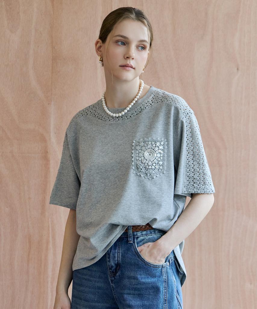 M.GRAF Sequin Lace Color Block Short Sleeve T-Shirt