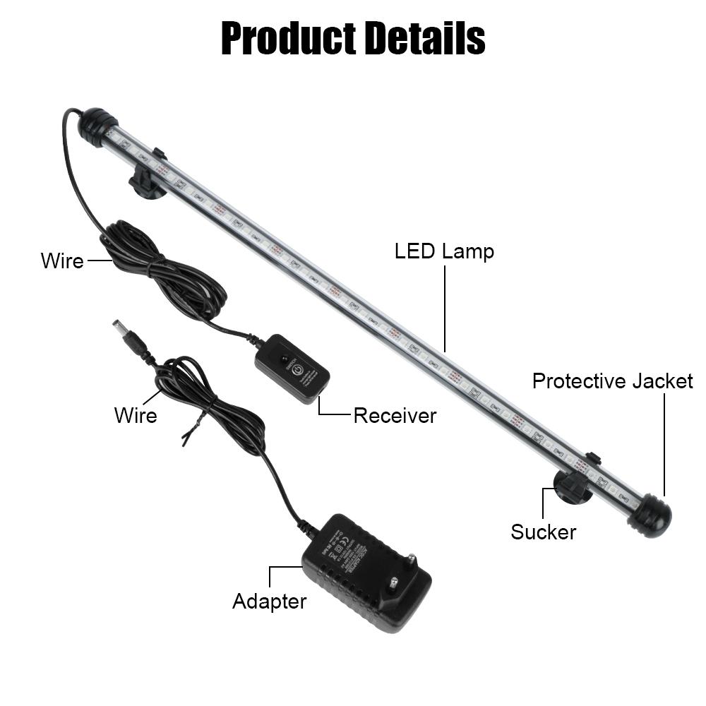 Погружная лампа для аквариума с дистанционным управлением, декоративное освещение, вилка европейского стандарта, 28 см, 48 см, 16 видов цветов, 5050 RGB, светодиодная лампа для аквариума