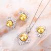 Huayou Meiao White Tea Gold Pearl Zircon S925 Silver Needle Ring Necklace Set Light Luxury Premium
