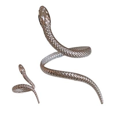 Модный готический браслет-манжета со змеей и панк-кольца на пальцы в виде змей для мужчин и женщин, набор украшений