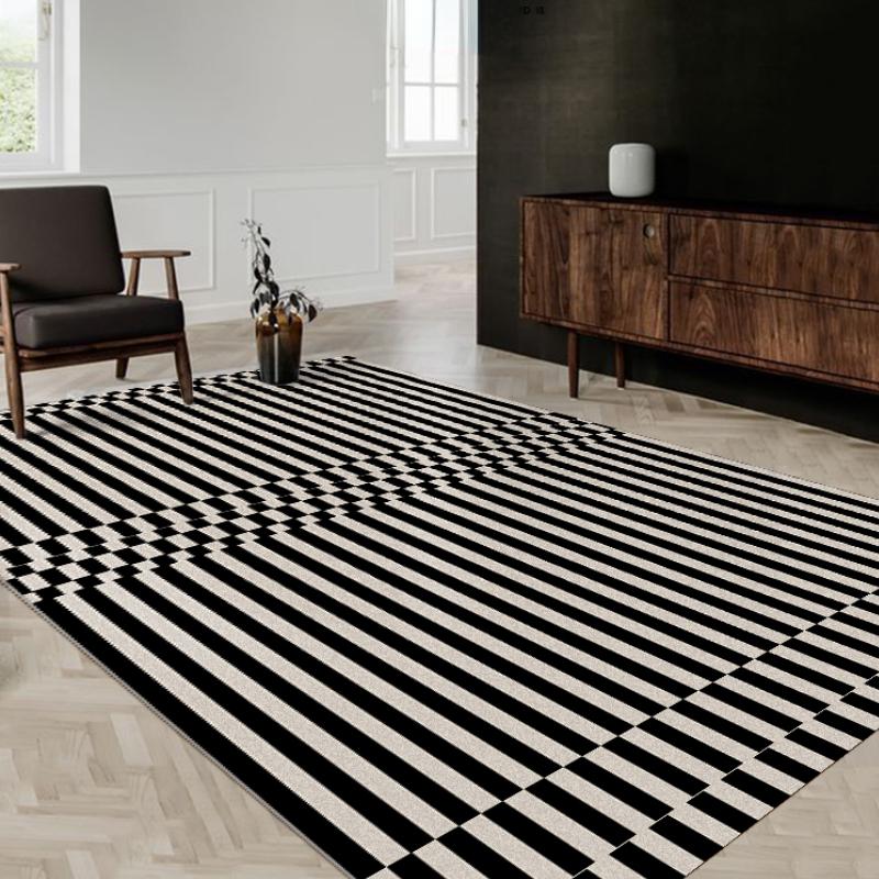 Thick Plush Black And White Plaid Rug Soft Fluffy Floor Mat For Bedroom Living Room Study Home Decor Non Slip Carpet