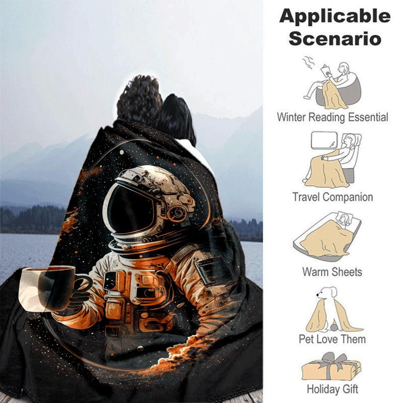 1pc Astronaut Printing Lightweight Flannel Blanket, Comfortable and Warm Blanket, for Camping Sofa Bed and Couch Office, Gift