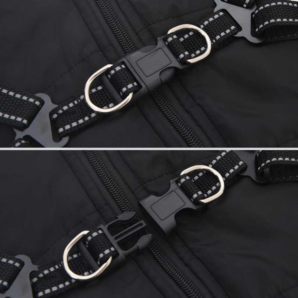 Dog Coat with Integrated Harness Waterproof and Reflective Black Size L36