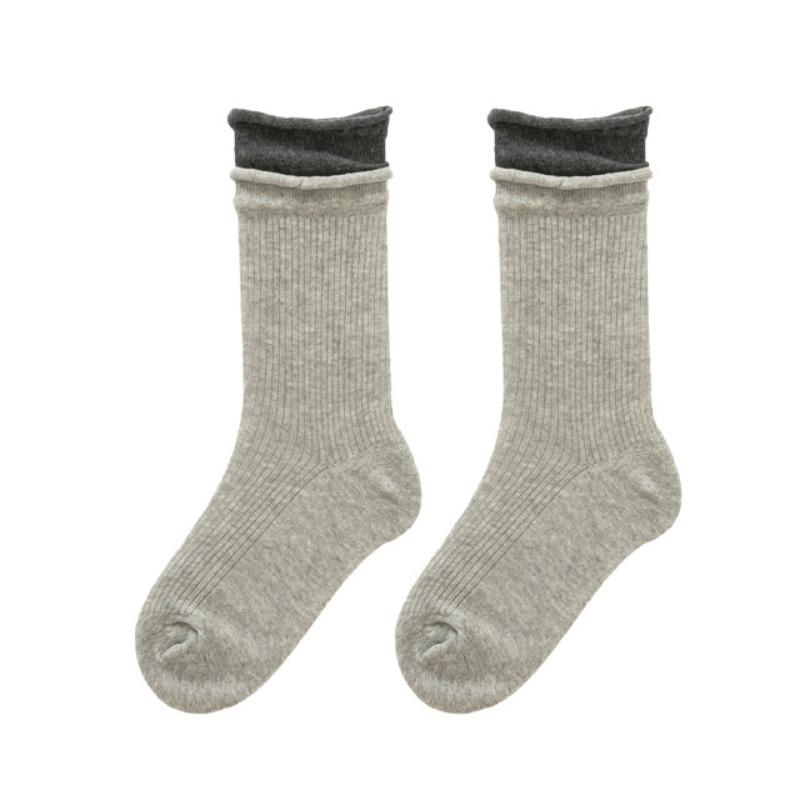 Female Spring and Autumn Double Mouth Roll Edge Long Tube Stack Socks