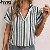 Женские модные повседневные летние весенние блузки и рубашки с v-образным вырезом и короткими рукавами в полоску с принтом