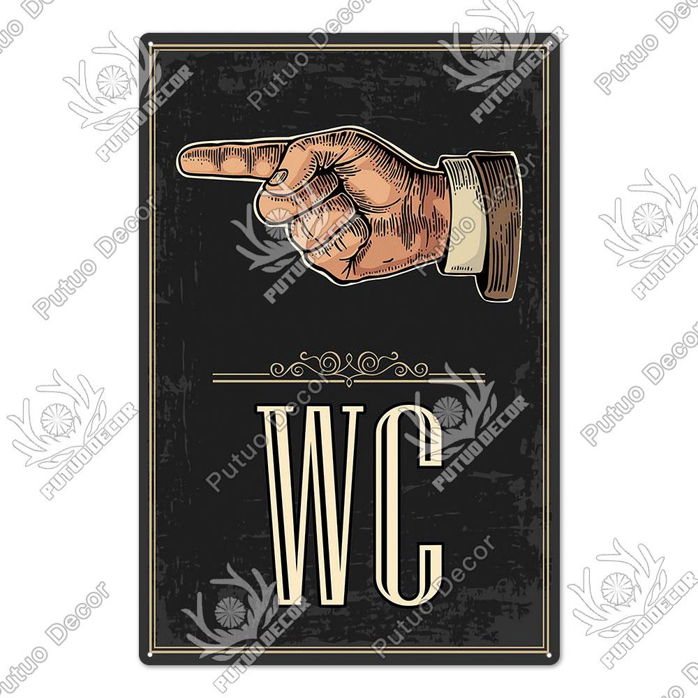 Putuo Decor Винтажная забавная металлическая жестяная табличка Туалетный знак WC Уборная Туалеты Настенное искусство Ванная комната Туалет Туалетная комната Украшение стены