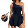 Women's Swimsuits Black One-shoulder Hollow Slit Skirt One-piece Bikini Suit Beachwear Bathing Suits