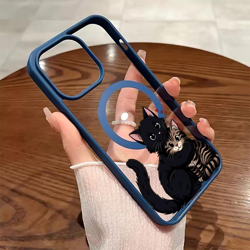 Для iPhone 17 16 15 14 13 12 Pro Max 11 Чехол Милый Рисунок Кошки Магнитный Прозрачный Чехол для Телефона Для iPhone Air 17E 16E 16 15 Plus Funda