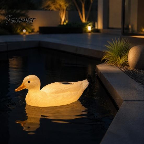 Decorative Resin Swan Statues for Ponds Solar Floating Garden Statue with Warm LED Lights, Waterproof Outdoor Pond Decor Romantic Atmosphere Lighting