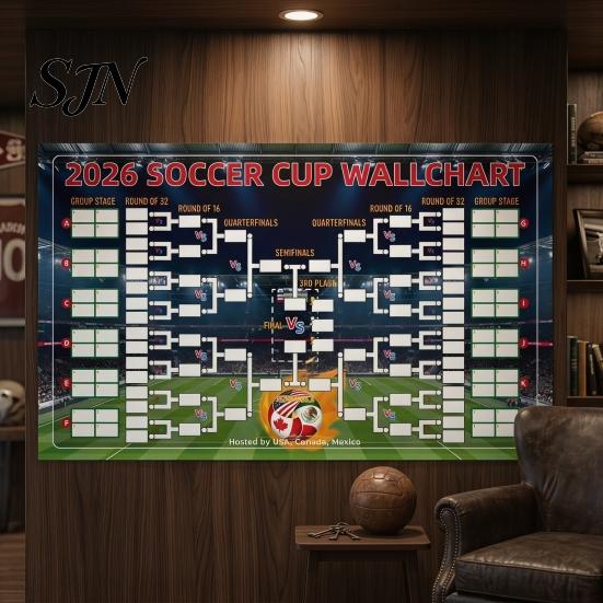 Soccer Tournament Tracker Wall Chart Poster, Knockout Schedule And Finals Tracking Poster Flag, Reusable Waterproof Polyester Tapestry for Game