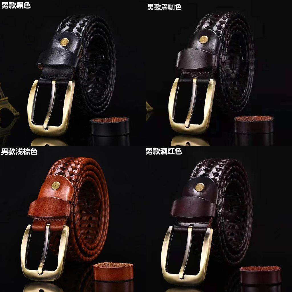 Handmade Leather Belt For Men With Oldstyle Buckle And Woven Pattern For Urban Casuals