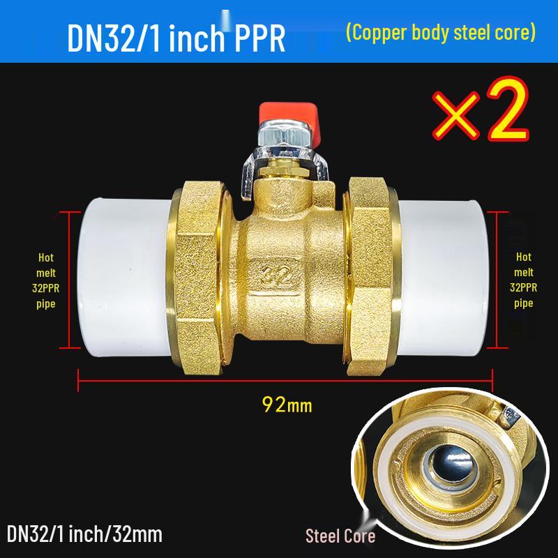 All-Copper PPR Double Union Ball Valve for Hot Melt Pipe - 20mm, 25mm, 32mm (1/2", 3/4", 1")
