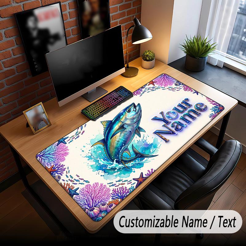Fish Ocean Theme Custom Mouse Pad Personalized With Name Text Customized Desk Mat For Office Home Decor