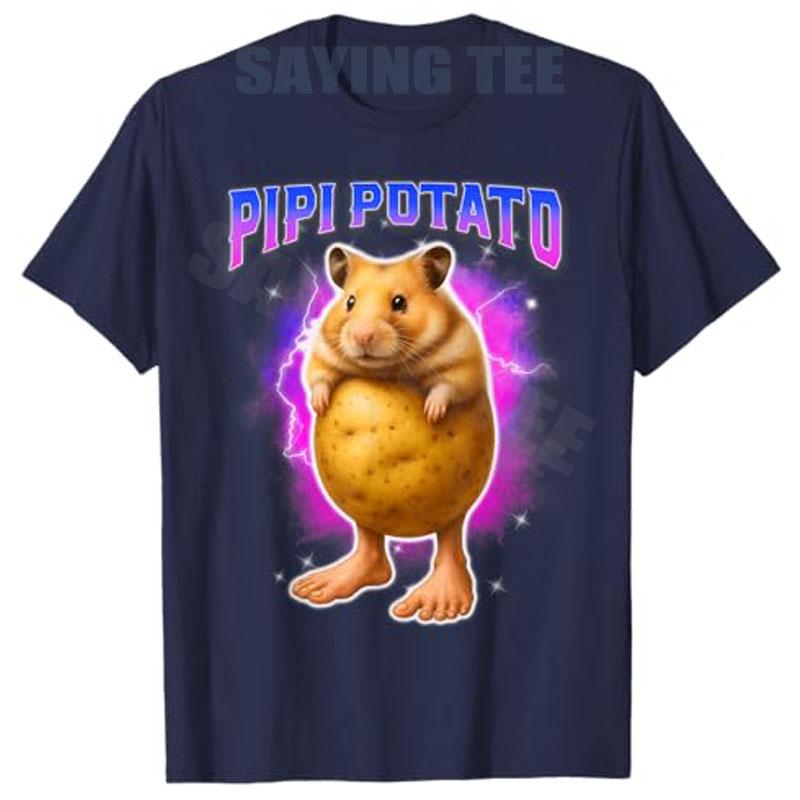 PIPI Potato Italian Brainrot Funny Hamster Meme T-Shirt Girls Fashion Y2k Hilarious Pipi Potato Graphic Saying Tee Novelty Gift