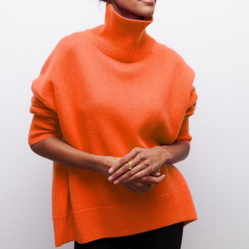 Women's new long-threaded sweater loose turtleneck autumn and winter knitted sweater