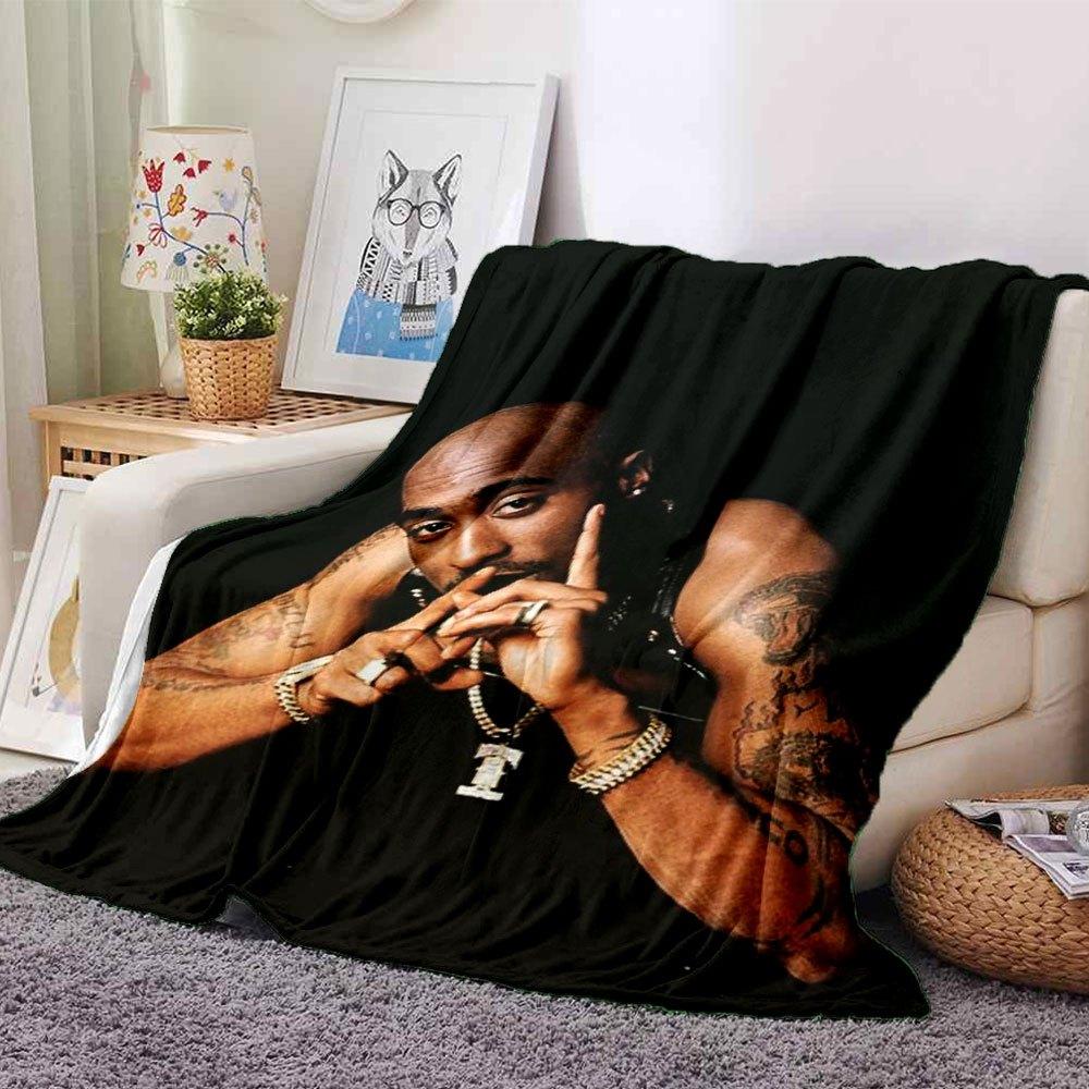 1 шт. Плед в стиле Hip Hop 2Pac, Мягкий, Легкий, Для всех сезонов, Многоцелевой плед для дивана, кровати, офиса и пикников, Французский стиль с культовыми обложками альбомов и цитатами
