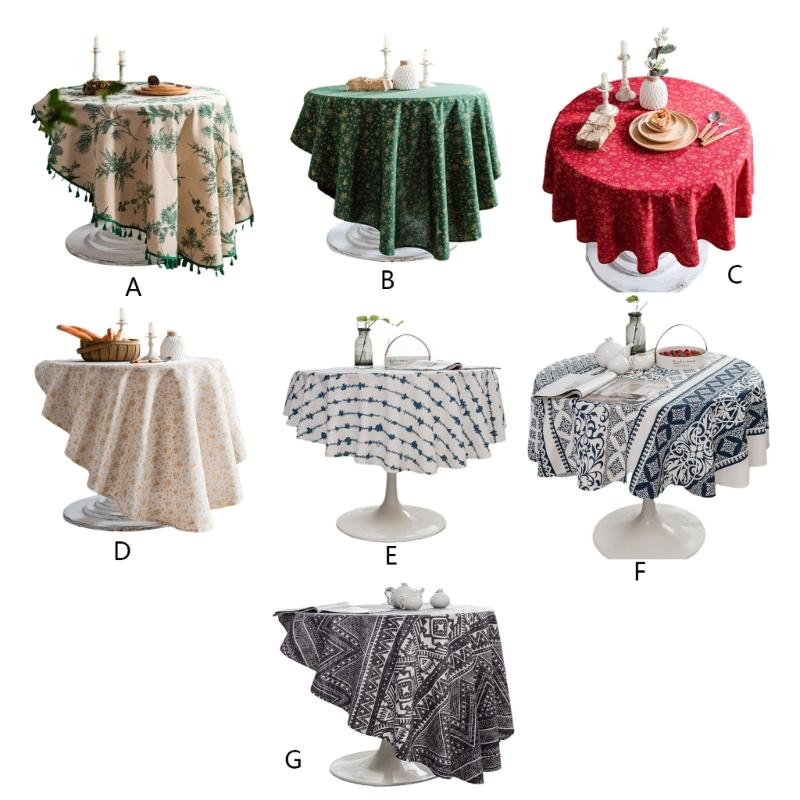 Круглая скатерть 59 дюймов Хлопковая скатерть Декоративное покрытие для стола для кухни Обеденного стола Банкетов Вечеринок и Кемпинга