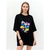 Oversized T Shirt Black Colorful Cartoon Characters And Letters Print Casual Streetwear For Women