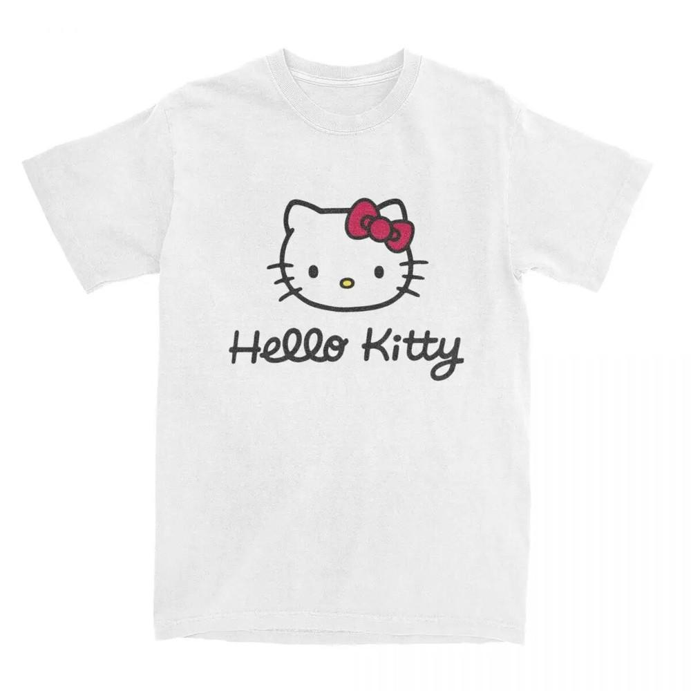 Kawaii Hello Kitty Accessories Shirt Men Women Cartoon Humor Cotton Summer Cloth