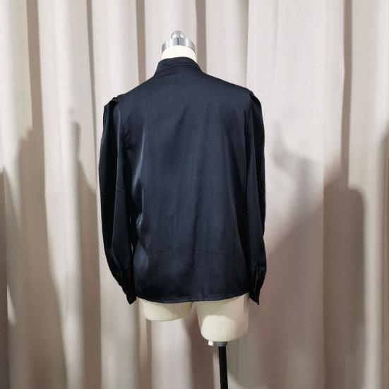 Женская рубашка с воротником-стойкой, пышными длинными рукавами, планкой на пуговицах, топ, однотонная, свободная