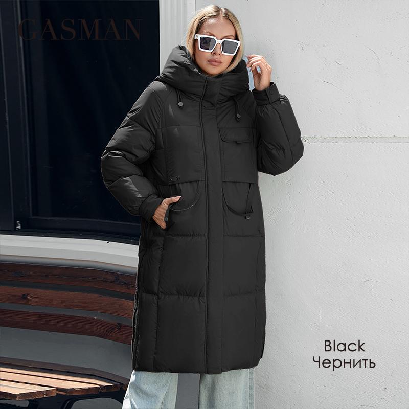 GASMAN 2024 Women's Jacket Long Fashion Grace Women Winter Down Jackets Zipper Pocket with Belt Parka High Quality Outwear 88583