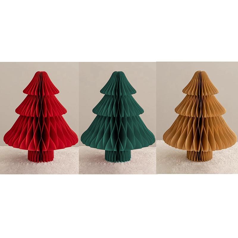 Paper Folding Christmas Tree Ornament 3D Honeycomb Christmas Tree New Year Xmas Festive Atmosphere Party Dinner Tabletop Decor