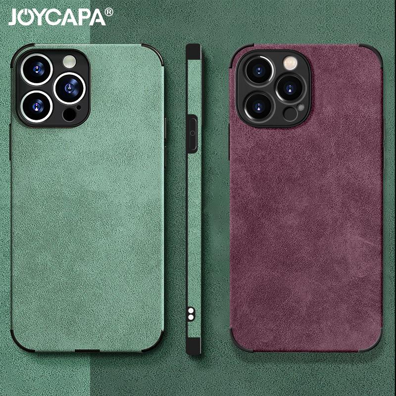 Ударопрочный Матовый Кожаный Чехол из Кожи Ягненка для iPhone 16 15 14 13 12 11 Pro X XR XS Max 7 8 Plus Мягкая Тканевая Винтажная Обложка