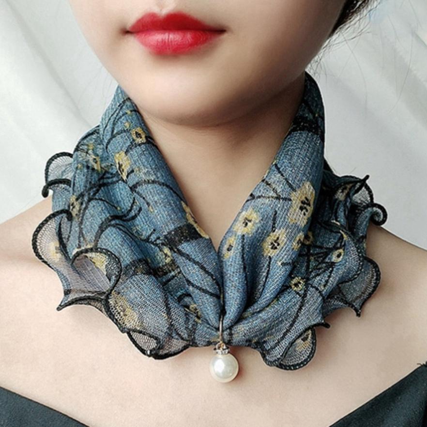 Imitation Pearls Neck Scarf Headwear Decoration Elegant Trendy Chiffon Retro For Women