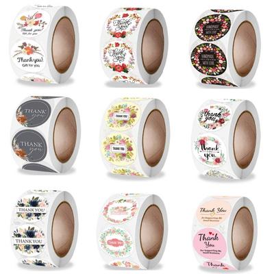 Около 500 шт. этикетки ручной работы в рулоне с цветами, наклейки «спасибо», скрапбукинг для украшения подарка, канцелярские наклейки, наклейка с печатью, этикетка