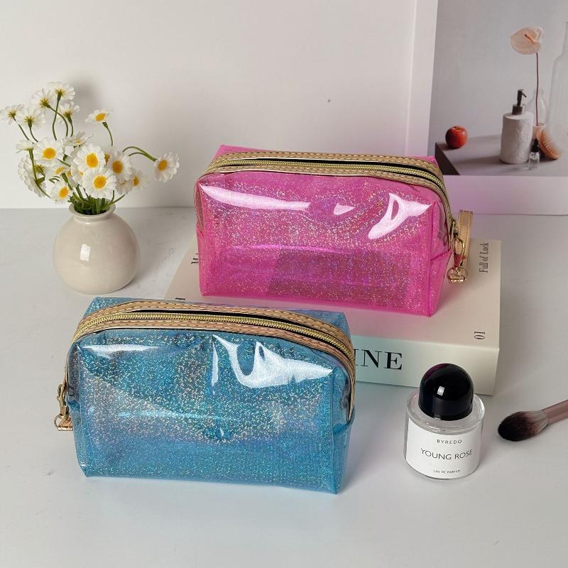 Transparent Waterproof Glitter PVC Cosmetic Bag Large Capacity Portable Toiletry Storage for Daily Commute