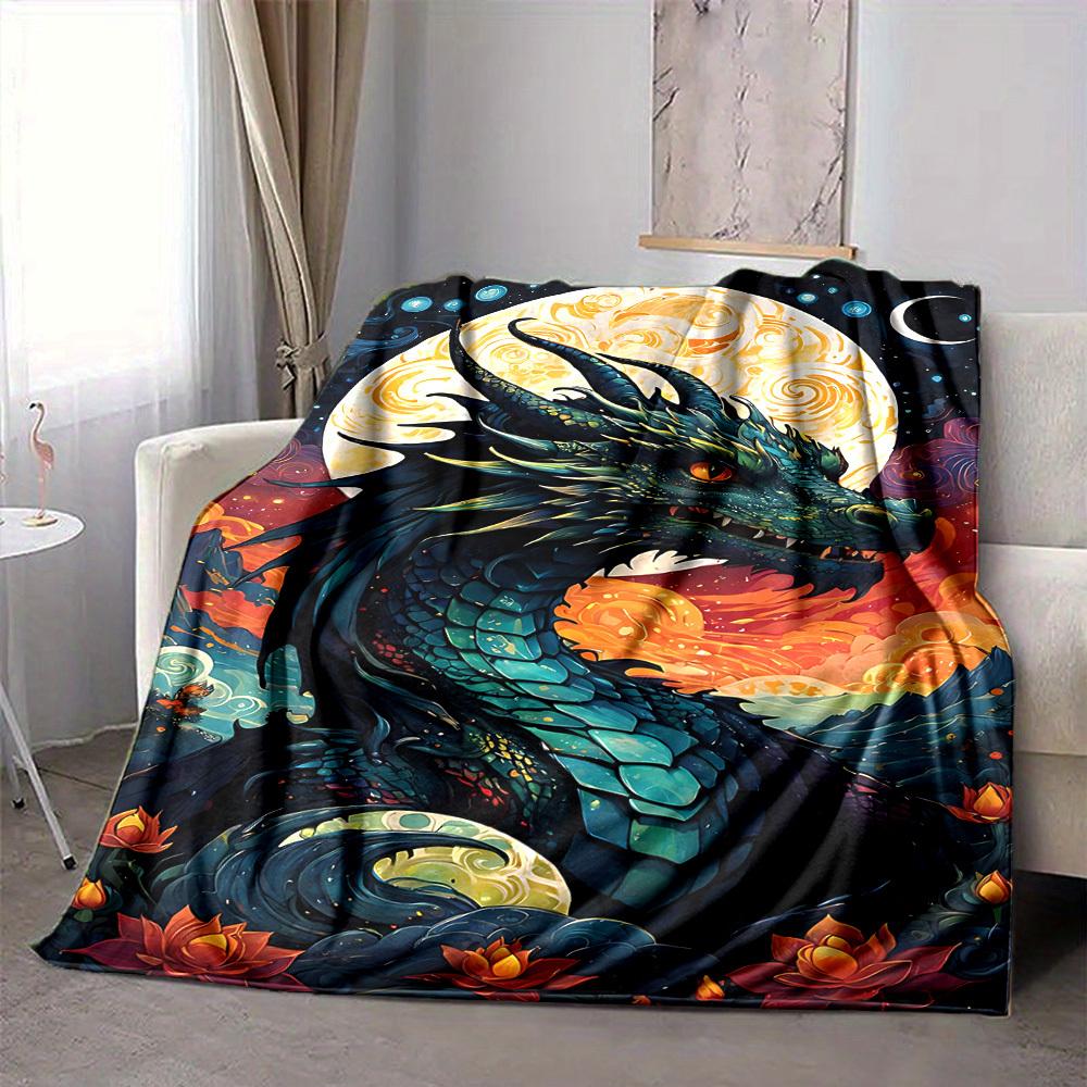 1pc Dragon Fantasy Blanket, Lightweight Flannel Throw Blanket For Sofa, Bed, Travel, Camping, Living Room, Office192