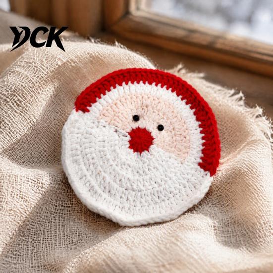 Absorbent Cotton Yarn Cup Mats Christmas Crochet Coaster, Handmade Woven Drink Pad, Cute Santa Snowman Reusable Washable Coasters Gingerbread