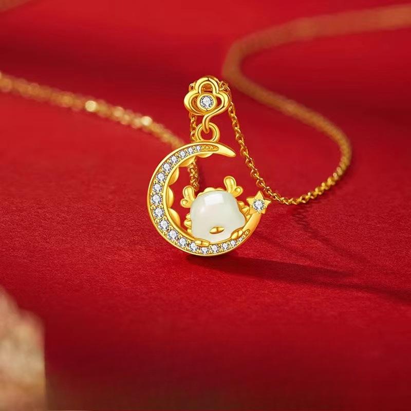 Год Дракона Звезда Луна Милое Ожерелье Дракона Женский Подвесной Светильник Роскошный Нишевый Дизайн Смысл Новогодний Подарок Подарок для Подруги