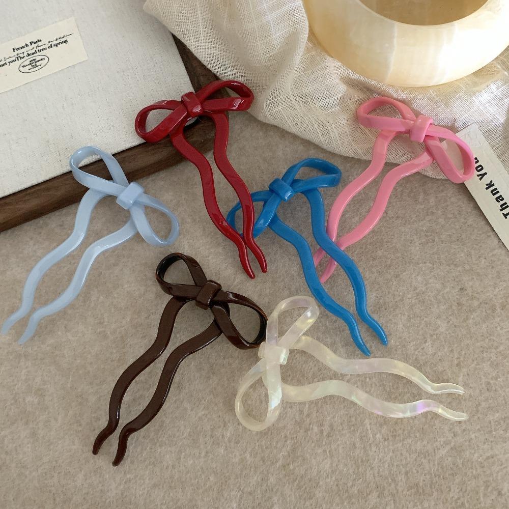 Multicolor Acetic Acid Bow Hair Stick Chinese Style Pan Hair Fork Cute U-shaped Hairpin Ladies