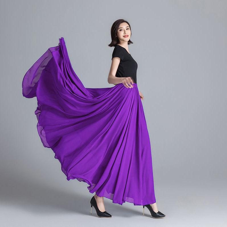 Dance Skirts Chiffon Long Skirts For Women Elegant Casual High Waist Boho Beach Maxi Skirts Wear On Both Sides