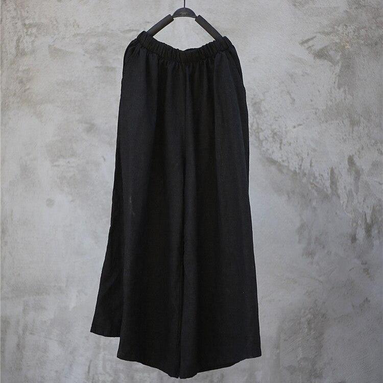 Summer Wide Leg Pants Trouser Pockets Loose Cotton Linen Women Solid Pants