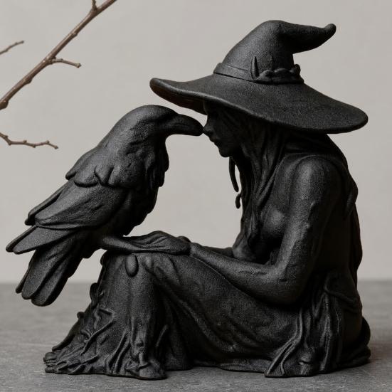 3D-печатный орнамент-ведьма, со стабильным основанием, матово-черная фигурка, скульптура из смолы в готическом стиле для Хэллоуина, домашние украшения