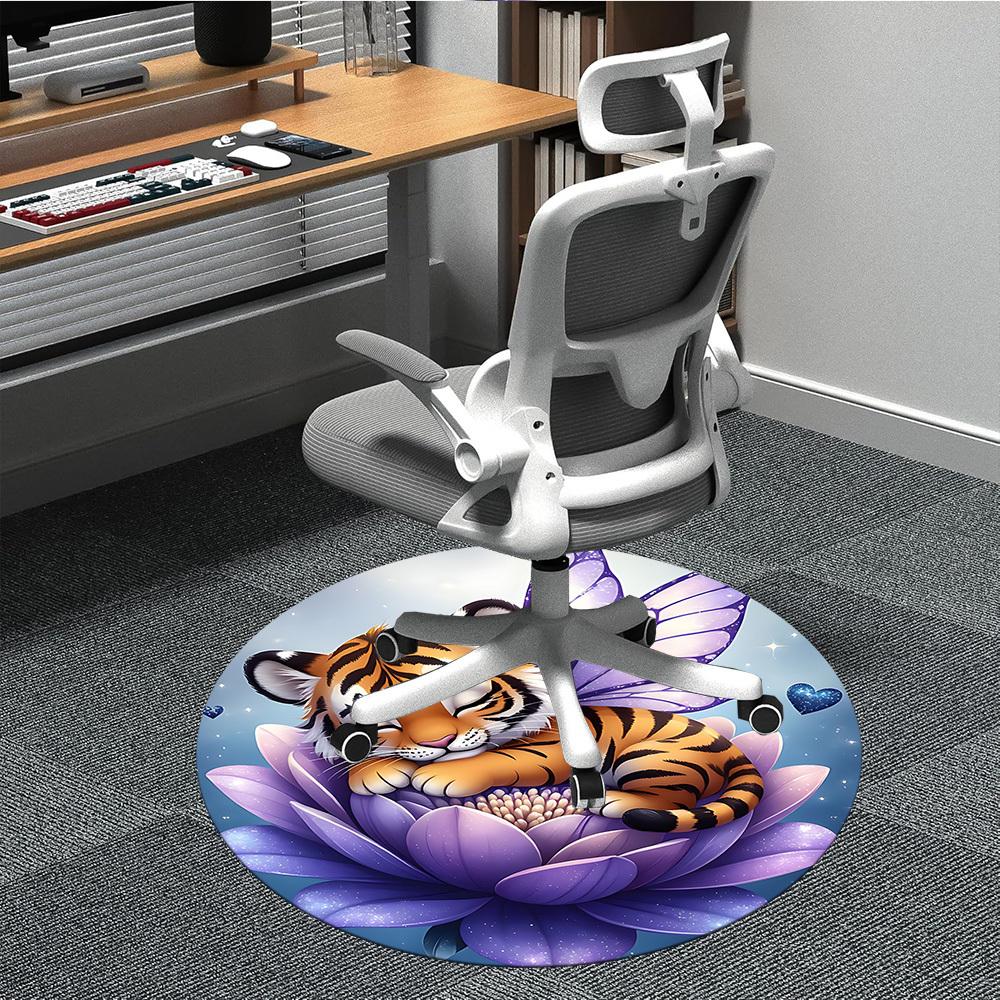 1PC Tiger Fairy Lotus Flower Chair Carpet for Office, Indoor Non-Slip Washable Carpet, Soft Comfortable Mat For Office Room yy250930299