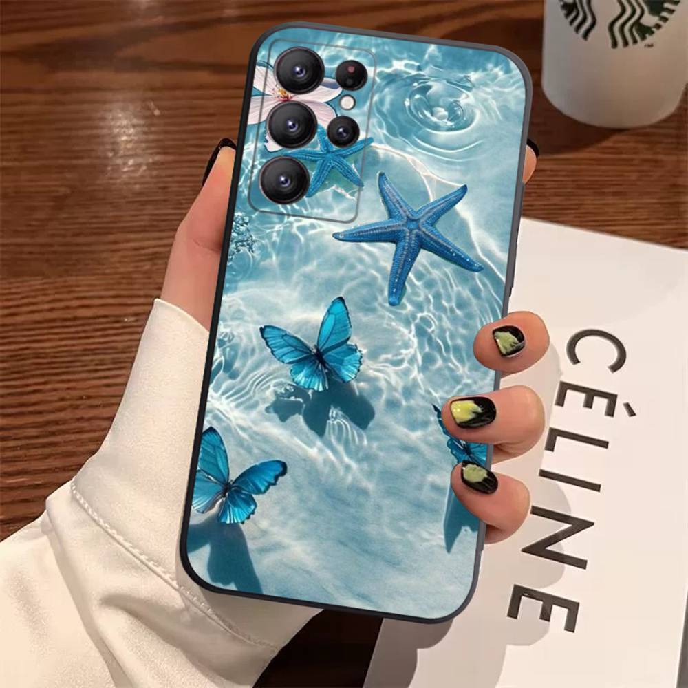 Blue Butterfly Ocean Waves Case For Samsung Galaxy Case S25 S23 S22 S21 S30 S20 S10 Ultra Plus FE TPU Soft Cover