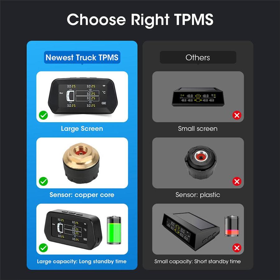 Система контроля давления в шинах TPMS 13 бар с солнечной панелью, ЖК-дисплеем и 6 внешними датчиками, BLE-сигнализация