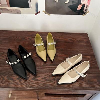 Женские туфли-балетки с острым носком 2025 Новая мода Мэри Джейн Стразы Женская обувь на плоской подошве Ремешок с пряжкой Женские туфли-балетки