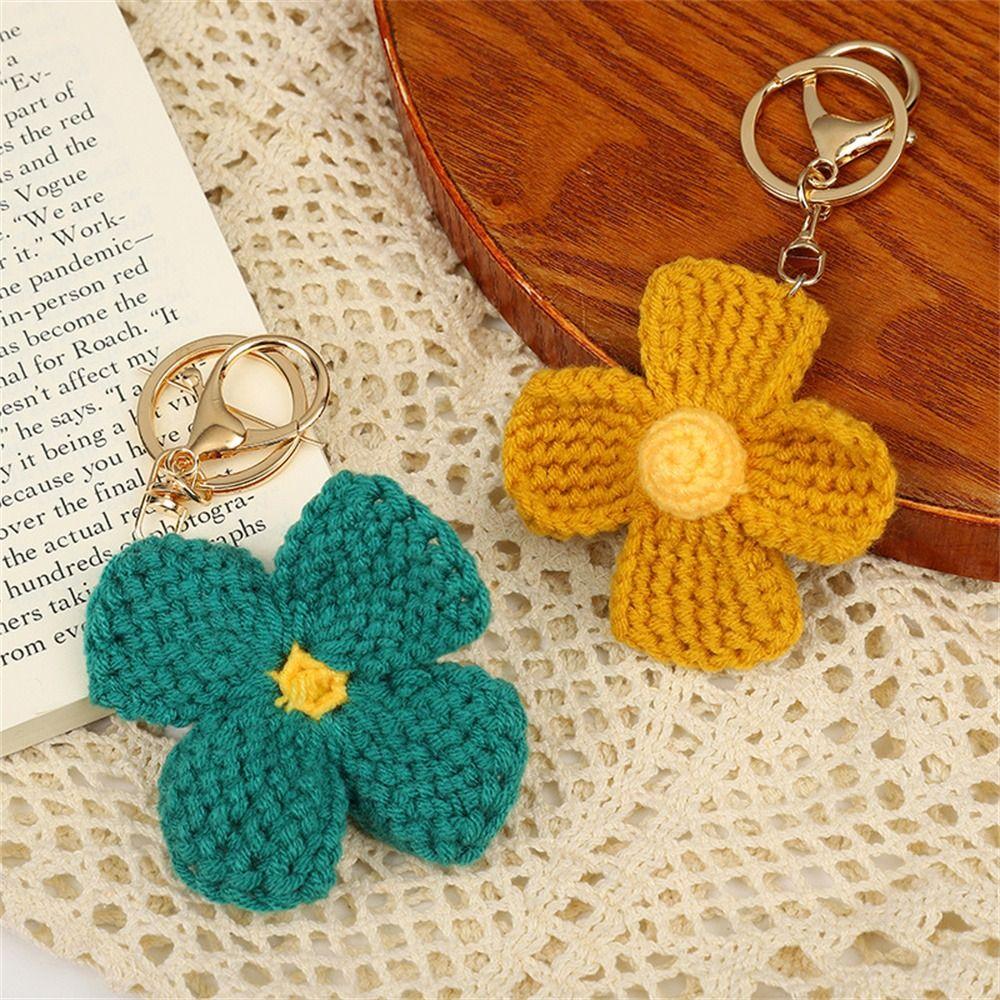 Sweet Cute Crochet Flowers Cartoon Weaved Keyrings Girl Women Knitted Keychain Car Pendant