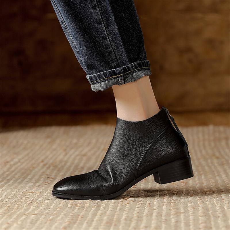 Модные новые осенние женские ботинки из натуральной кожи, повседневные короткие ботинки для женщин, модные ботинки на массивном каблуке, женская обувь, лаконичные ботильоны