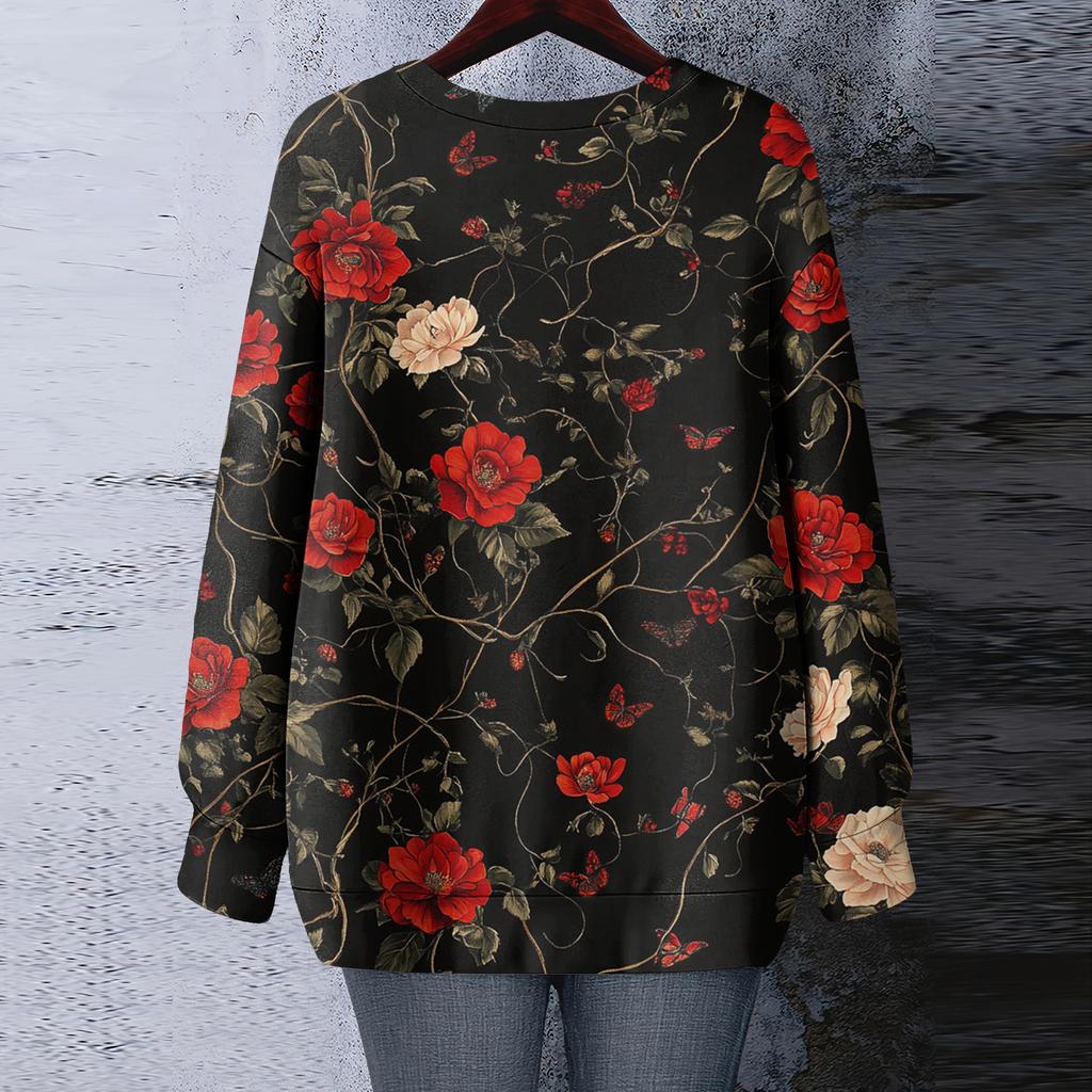 Женская футболка с цветочным принтом, круглым вырезом и длинными рукавами, свитшот