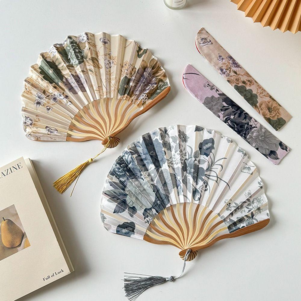Цветочный шелковый складной веер в китайском стиле, складной веер с кисточкой, реквизит для танцев, ручной веер, подарок для девушки