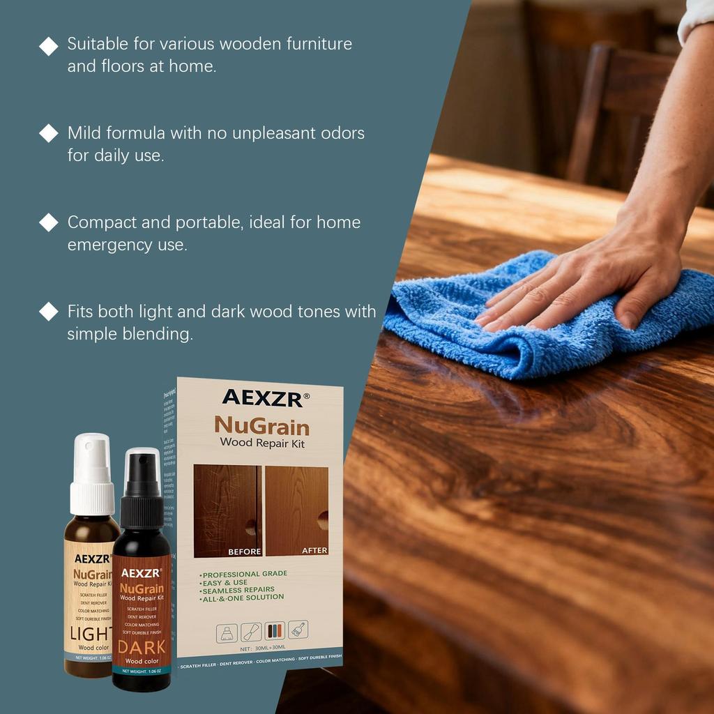 AMZ Wooden Floor Home Care Spray, Furniture Maintenance Polish with Rosin & Nano Silica, Daily Cleaning Protector for Wood Surface, Natural Look 1 Set