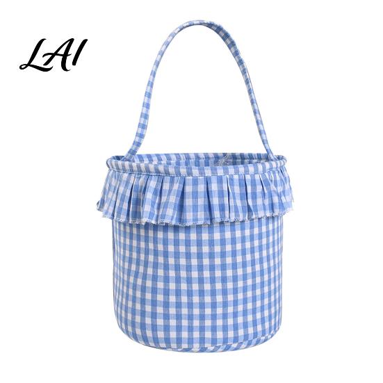 Festive Party Favor Holders Halloween Basket Plaid Ruffle Trick or Treat Candy Bucket with Handle Baskets for Kids Reusable Gingham Fabric