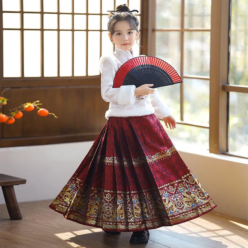 Девочковый бархатный комплект Hanfu с юбкой Ma Mian - Зима 2025, новый китайский стиль для осени/зимы и празднования Нового года
