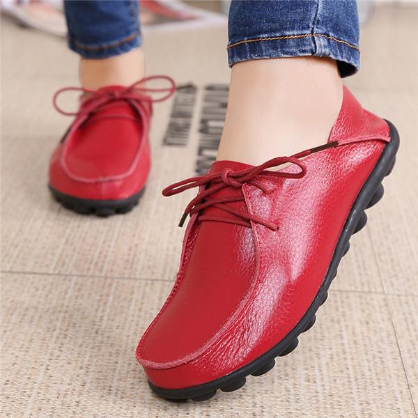BigBagsSpring and Autumn Women's Singles Shoes Casual Leather Flat Strap Mother's Shoes Peas Shoes